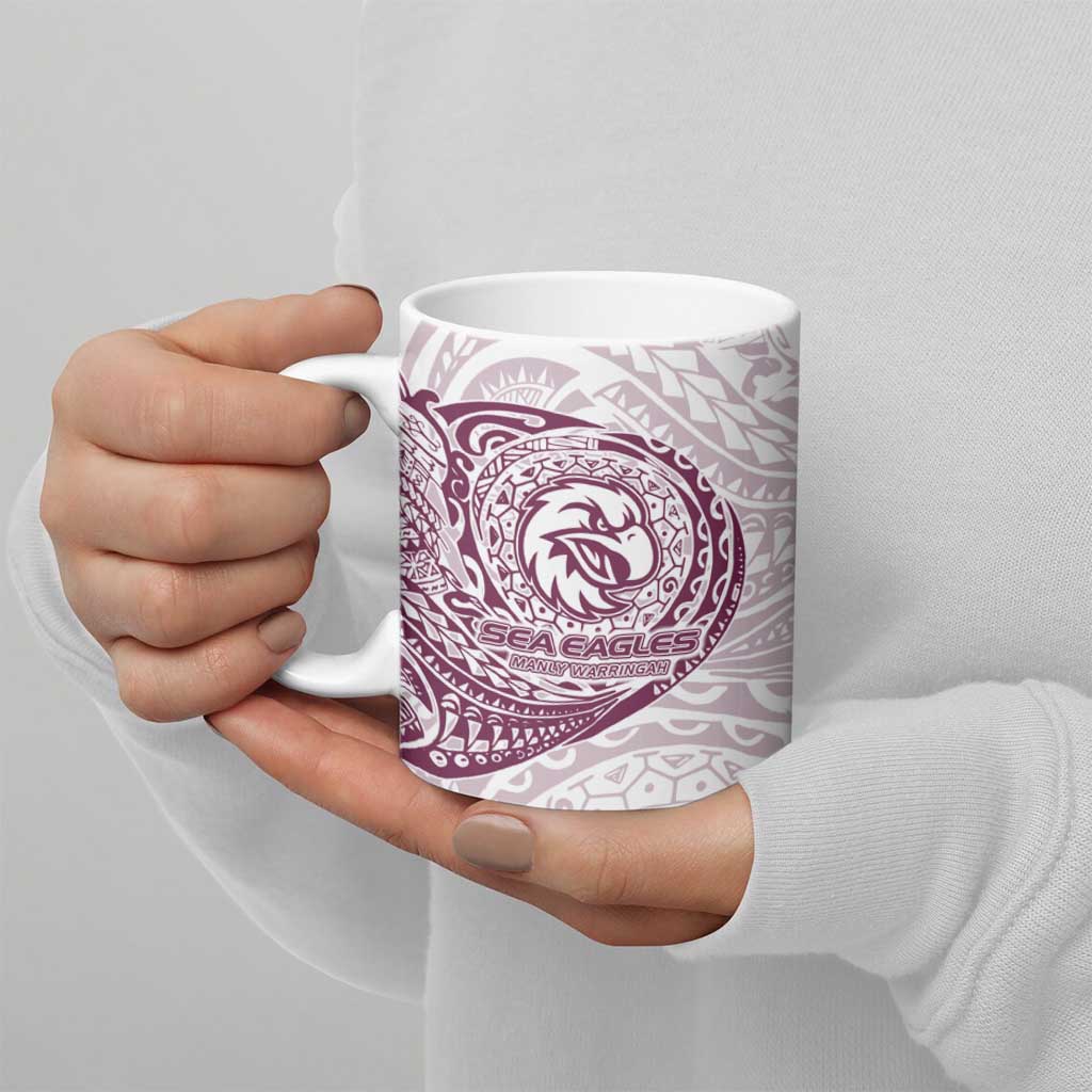 Personalized Manly Warringah Sea Eagles Ceramic Mug Polynesian Tribal Chest and Sleeve Tattoo