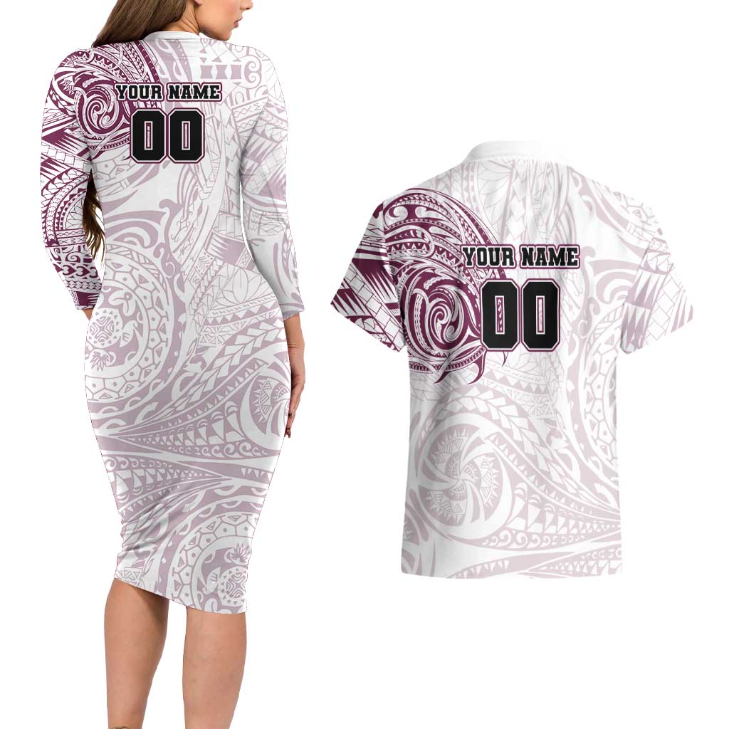 Personalized Manly Warringah Sea Eagles Couples Matching Long Sleeve Bodycon Dress and Hawaiian Shirt Polynesian Tribal Chest and Sleeve Tattoo