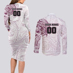 Personalized Manly Warringah Sea Eagles Couples Matching Long Sleeve Bodycon Dress and Long Sleeve Button Shirt Polynesian Tribal Chest and Sleeve Tattoo