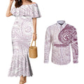 Personalized Manly Warringah Sea Eagles Couples Matching Mermaid Dress and Long Sleeve Button Shirt Polynesian Tribal Chest and Sleeve Tattoo