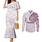 Personalized Manly Warringah Sea Eagles Couples Matching Mermaid Dress and Long Sleeve Button Shirt Polynesian Tribal Chest and Sleeve Tattoo