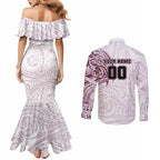 Personalized Manly Warringah Sea Eagles Couples Matching Mermaid Dress and Long Sleeve Button Shirt Polynesian Tribal Chest and Sleeve Tattoo