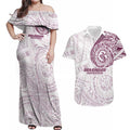 Personalized Manly Warringah Sea Eagles Couples Matching Off Shoulder Maxi Dress and Hawaiian Shirt Polynesian Tribal Chest and Sleeve Tattoo