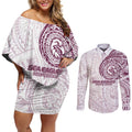 Personalized Manly Warringah Sea Eagles Couples Matching Off Shoulder Short Dress and Long Sleeve Button Shirt Polynesian Tribal Chest and Sleeve Tattoo
