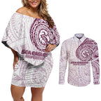 Personalized Manly Warringah Sea Eagles Couples Matching Off Shoulder Short Dress and Long Sleeve Button Shirt Polynesian Tribal Chest and Sleeve Tattoo