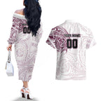 Personalized Manly Warringah Sea Eagles Couples Matching Off The Shoulder Long Sleeve Dress and Hawaiian Shirt Polynesian Tribal Chest and Sleeve Tattoo