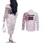 Personalized Manly Warringah Sea Eagles Couples Matching Off The Shoulder Long Sleeve Dress and Long Sleeve Button Shirt Polynesian Tribal Chest and Sleeve Tattoo