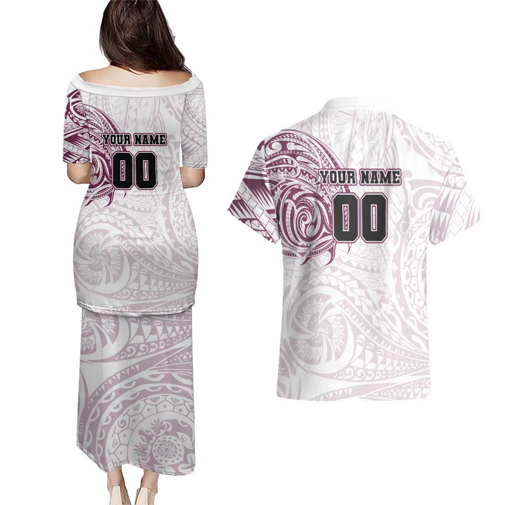 Personalized Manly Warringah Sea Eagles Couples Matching Puletasi and Hawaiian Shirt Polynesian Tribal Chest and Sleeve Tattoo