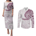 Personalized Manly Warringah Sea Eagles Couples Matching Puletasi and Long Sleeve Button Shirt Polynesian Tribal Chest and Sleeve Tattoo