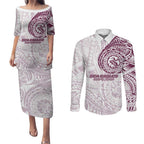Personalized Manly Warringah Sea Eagles Couples Matching Puletasi and Long Sleeve Button Shirt Polynesian Tribal Chest and Sleeve Tattoo