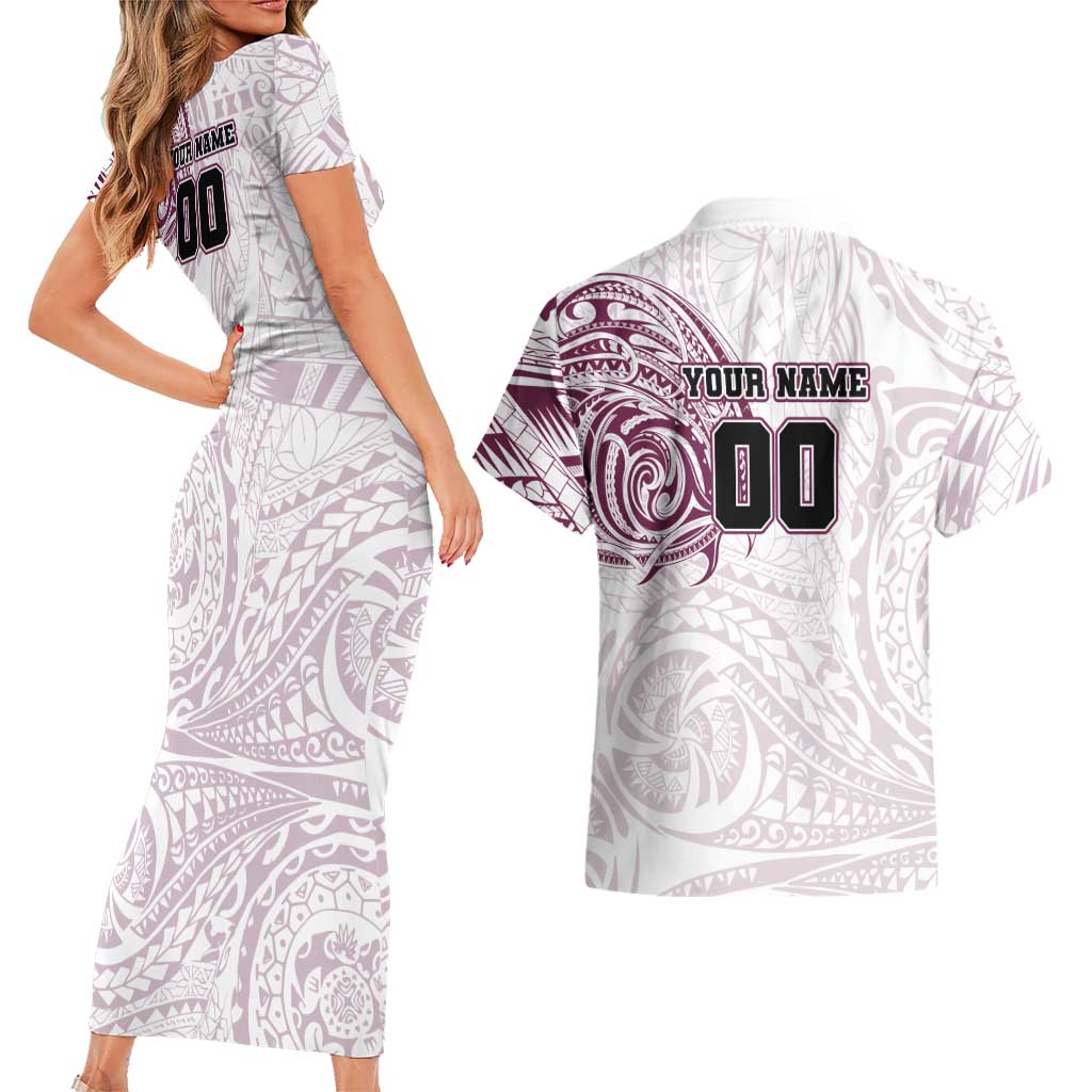 Personalized Manly Warringah Sea Eagles Couples Matching Short Sleeve Bodycon Dress and Hawaiian Shirt Polynesian Tribal Chest and Sleeve Tattoo