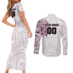 Personalized Manly Warringah Sea Eagles Couples Matching Short Sleeve Bodycon Dress and Long Sleeve Button Shirt Polynesian Tribal Chest and Sleeve Tattoo