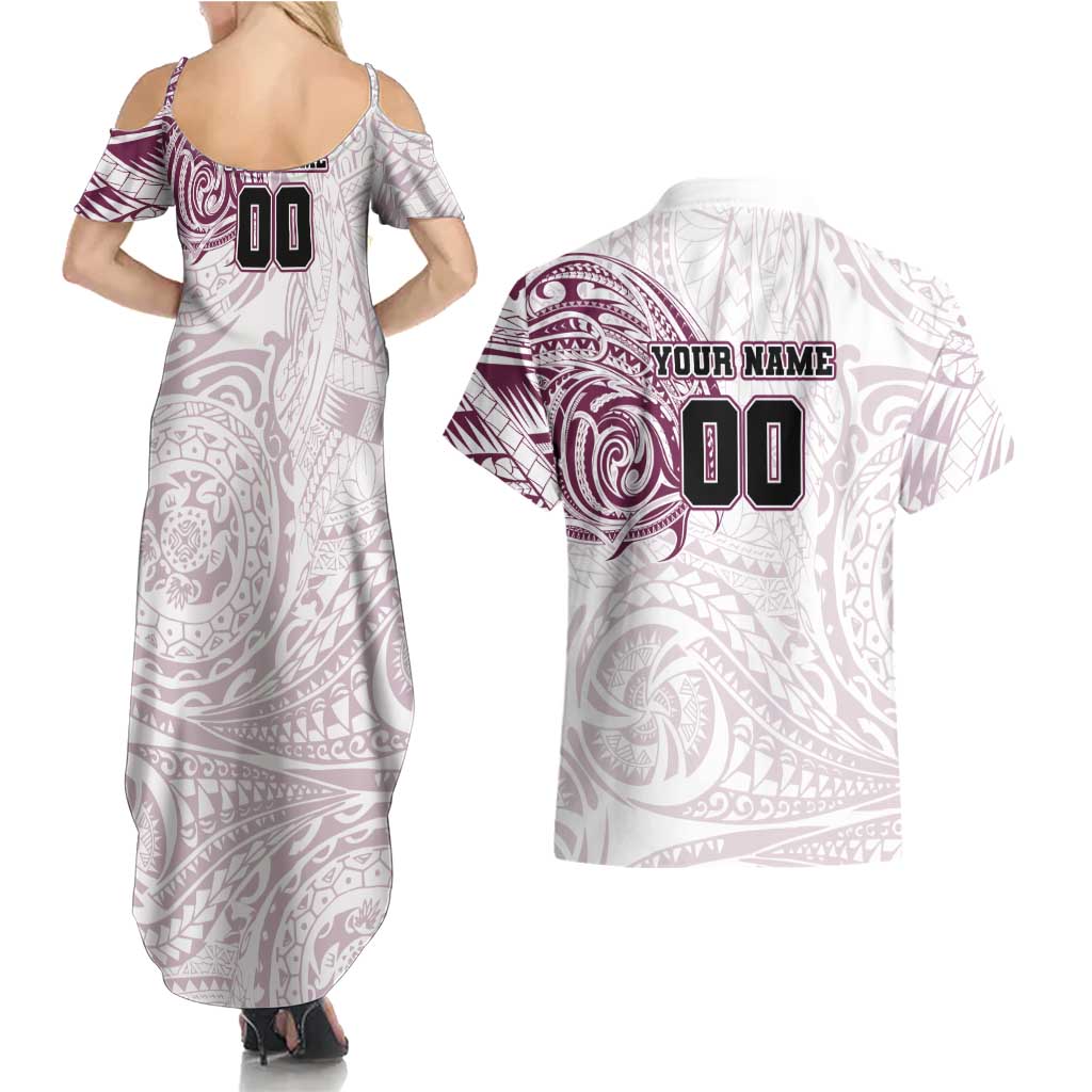 Personalized Manly Warringah Sea Eagles Couples Matching Summer Maxi Dress and Hawaiian Shirt Polynesian Tribal Chest and Sleeve Tattoo