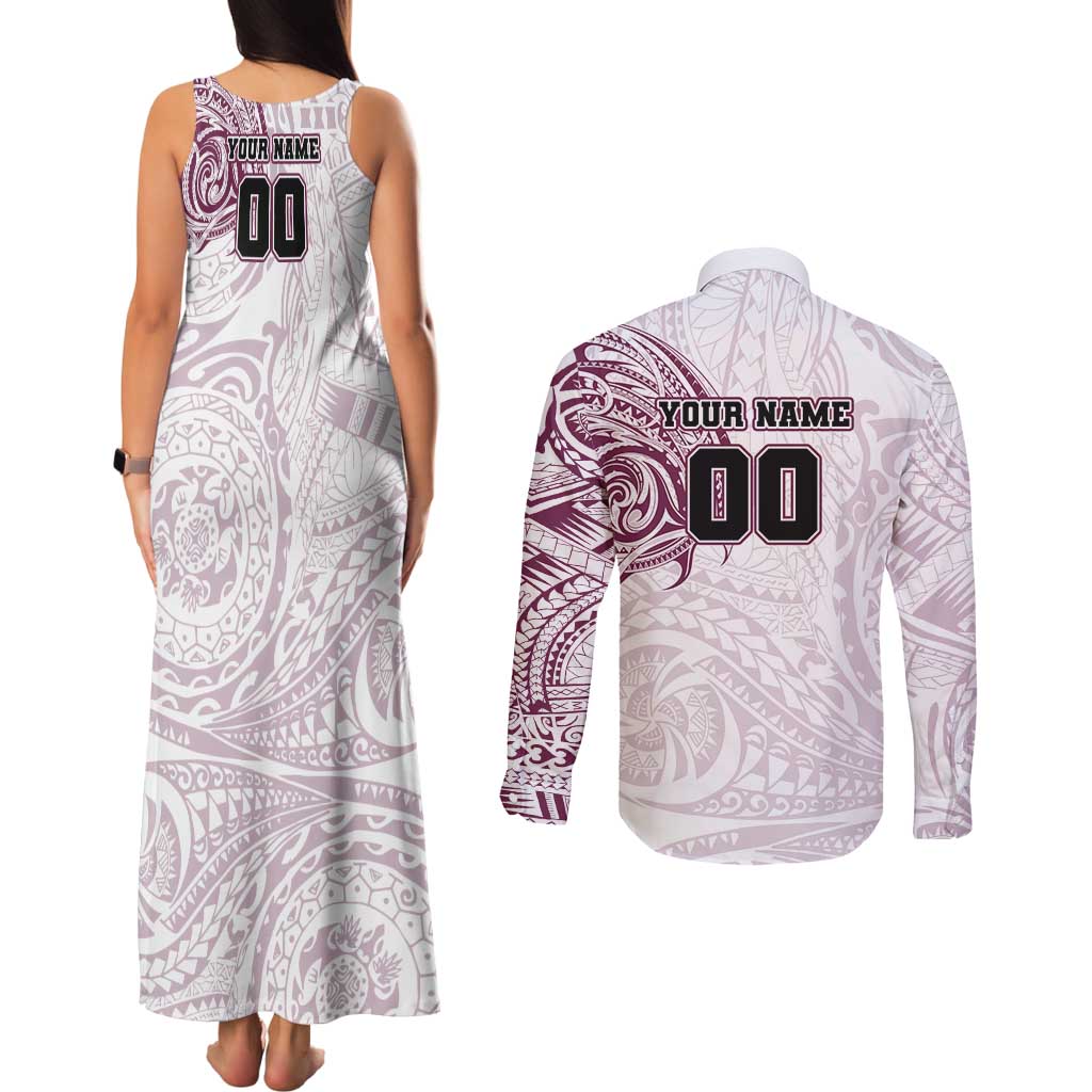 Personalized Manly Warringah Sea Eagles Couples Matching Tank Maxi Dress and Long Sleeve Button Shirt Polynesian Tribal Chest and Sleeve Tattoo