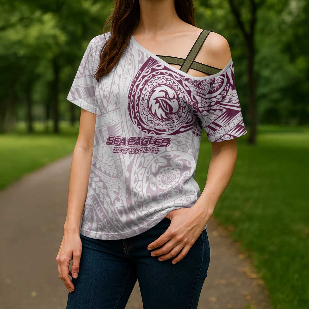 Personalized Manly Warringah Sea Eagles Cross Shoulder Shirt Polynesian Tribal Chest and Sleeve Tattoo