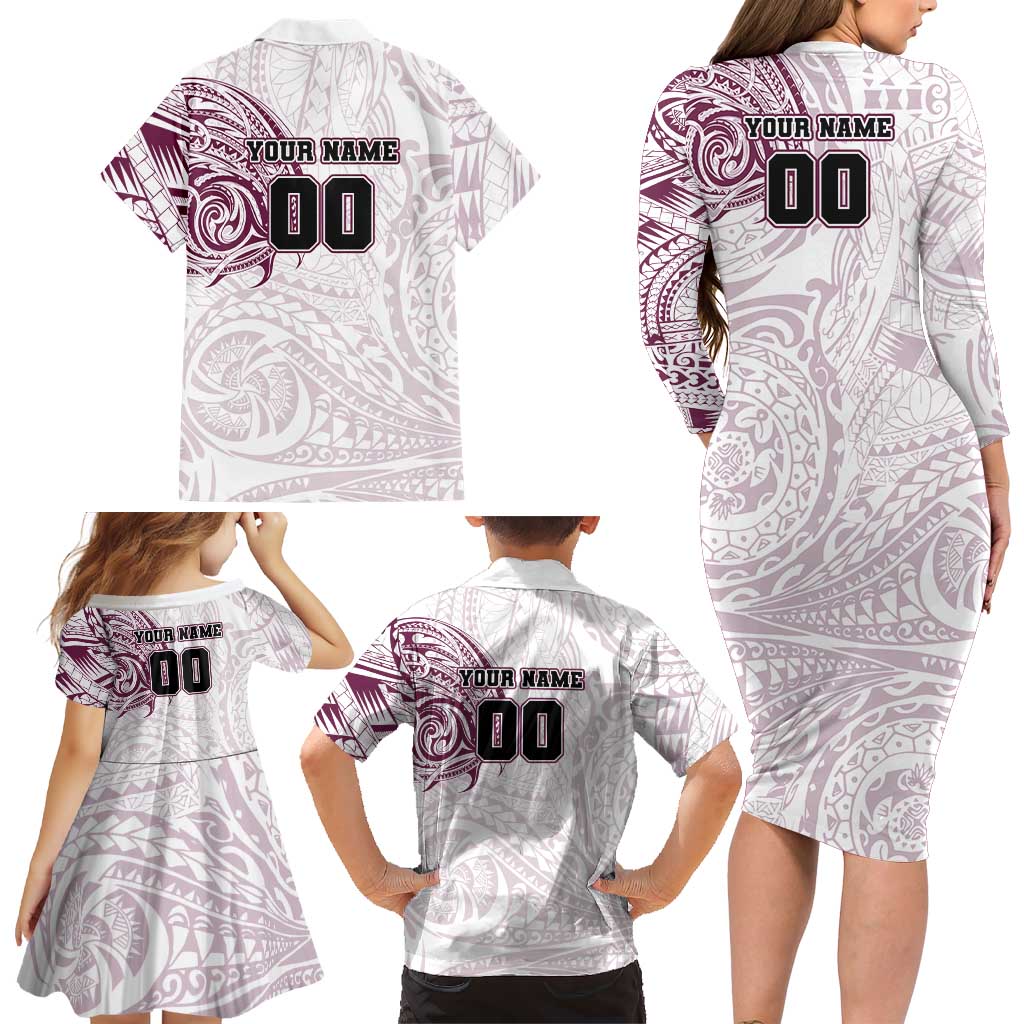 Personalized Manly Warringah Sea Eagles Family Matching Long Sleeve Bodycon Dress and Hawaiian Shirt Polynesian Tribal Chest and Sleeve Tattoo