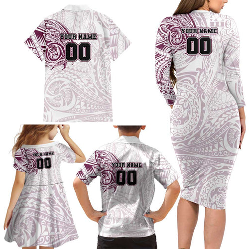 Personalized Manly Warringah Sea Eagles Family Matching Long Sleeve Bodycon Dress and Hawaiian Shirt Polynesian Tribal Chest and Sleeve Tattoo