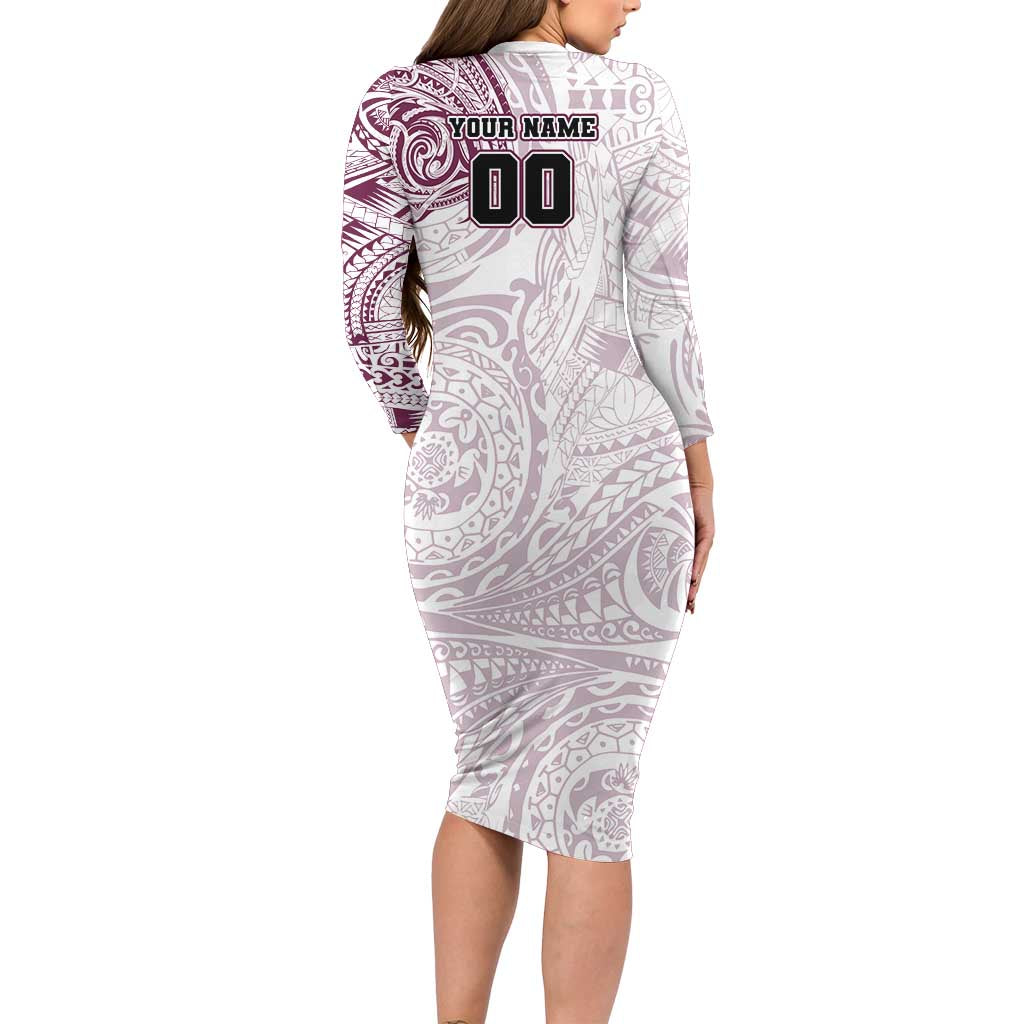 Personalized Manly Warringah Sea Eagles Family Matching Long Sleeve Bodycon Dress and Hawaiian Shirt Polynesian Tribal Chest and Sleeve Tattoo