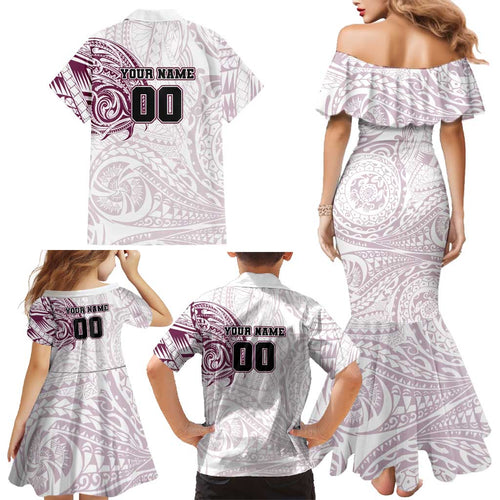 Personalized Manly Warringah Sea Eagles Family Matching Mermaid Dress and Hawaiian Shirt Polynesian Tribal Chest and Sleeve Tattoo