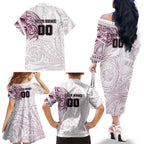 Personalized Manly Warringah Sea Eagles Family Matching Off The Shoulder Long Sleeve Dress and Hawaiian Shirt Polynesian Tribal Chest and Sleeve Tattoo