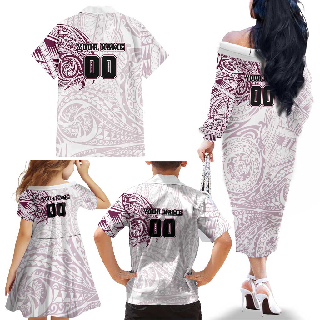 Personalized Manly Warringah Sea Eagles Family Matching Off The Shoulder Long Sleeve Dress and Hawaiian Shirt Polynesian Tribal Chest and Sleeve Tattoo