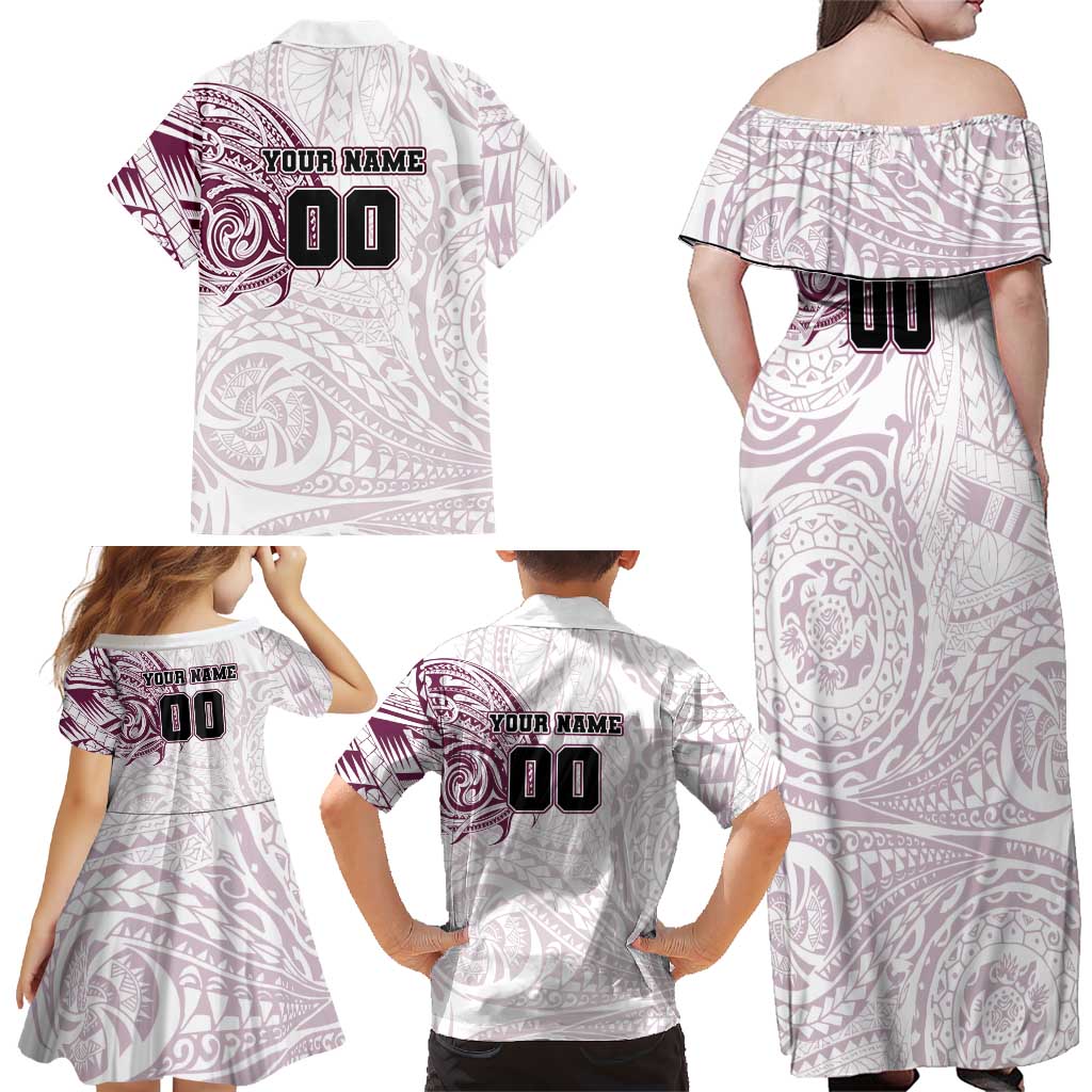 Personalized Manly Warringah Sea Eagles Family Matching Off Shoulder Maxi Dress and Hawaiian Shirt Polynesian Tribal Chest and Sleeve Tattoo