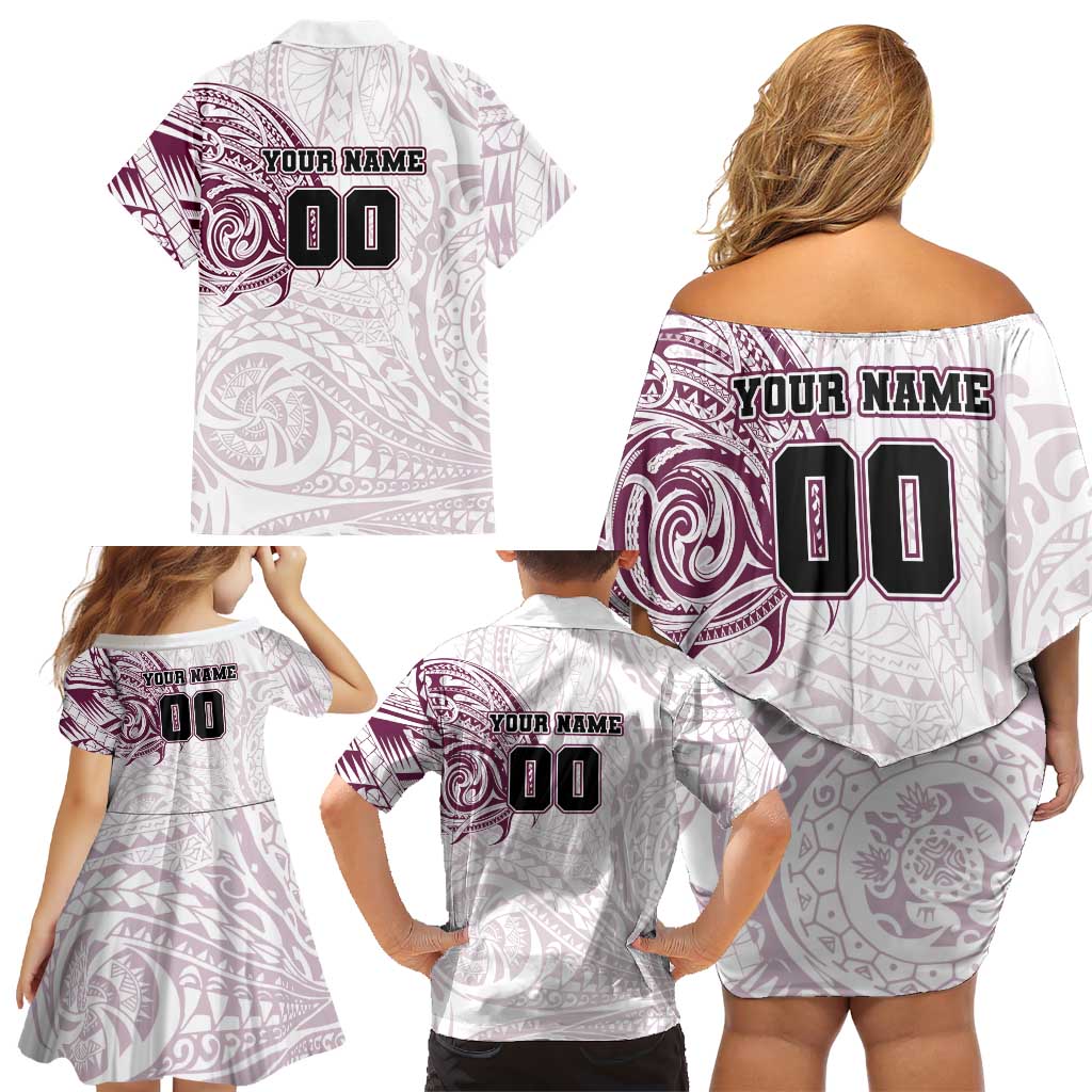 Personalized Manly Warringah Sea Eagles Family Matching Off Shoulder Short Dress and Hawaiian Shirt Polynesian Tribal Chest and Sleeve Tattoo