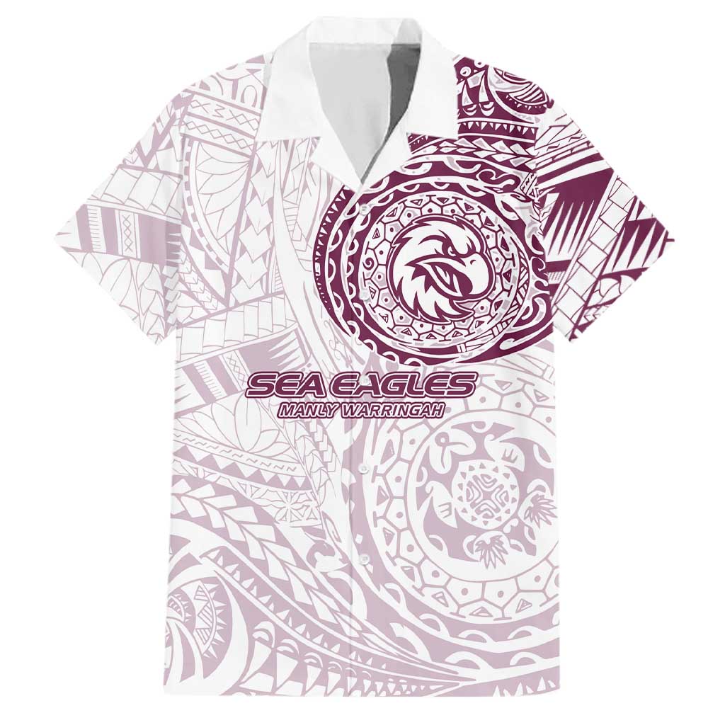Personalized Manly Warringah Sea Eagles Family Matching Off Shoulder Short Dress and Hawaiian Shirt Polynesian Tribal Chest and Sleeve Tattoo