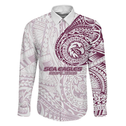 Personalized Manly Warringah Sea Eagles Family Matching Off Shoulder Short Dress and Hawaiian Shirt Polynesian Tribal Chest and Sleeve Tattoo