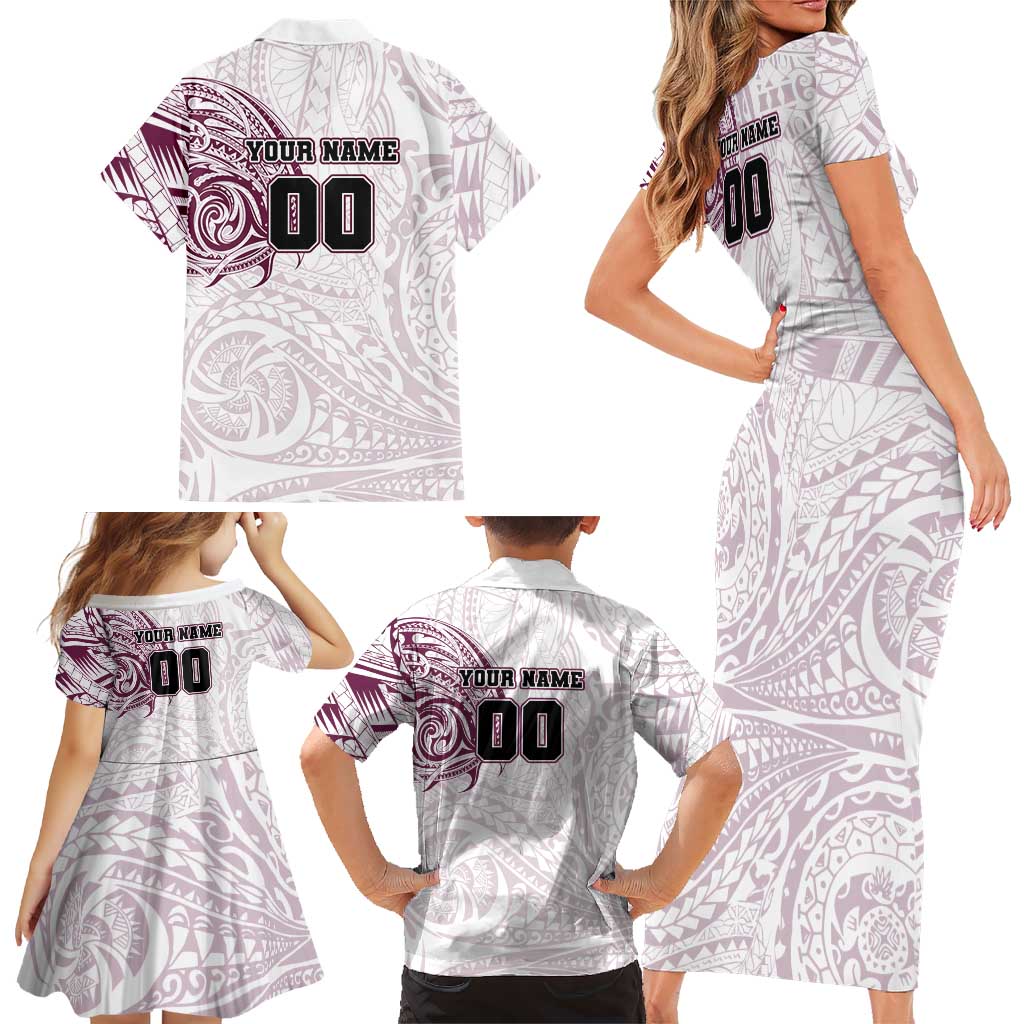 Personalized Manly Warringah Sea Eagles Family Matching Short Sleeve Bodycon Dress and Hawaiian Shirt Polynesian Tribal Chest and Sleeve Tattoo