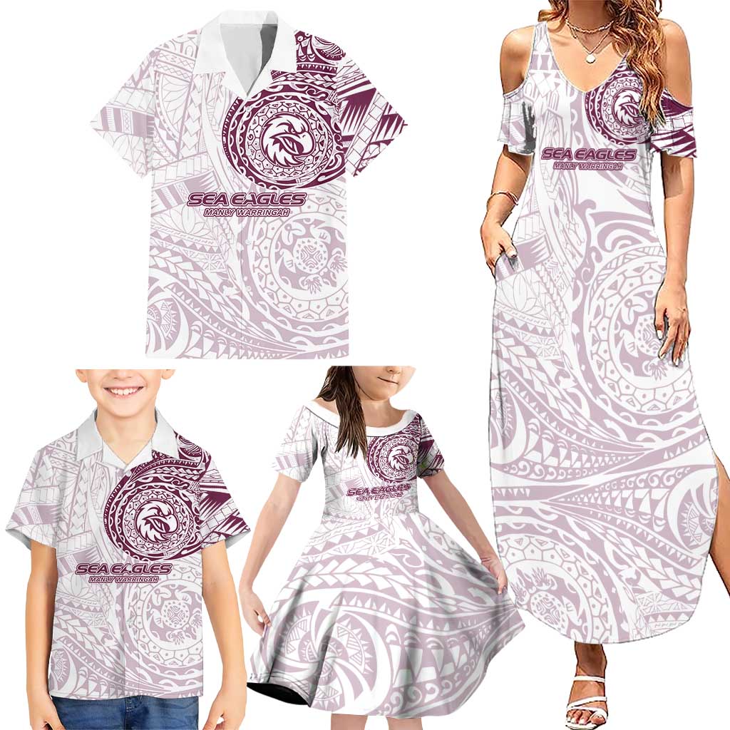 Personalized Manly Warringah Sea Eagles Family Matching Summer Maxi Dress and Hawaiian Shirt Polynesian Tribal Chest and Sleeve Tattoo