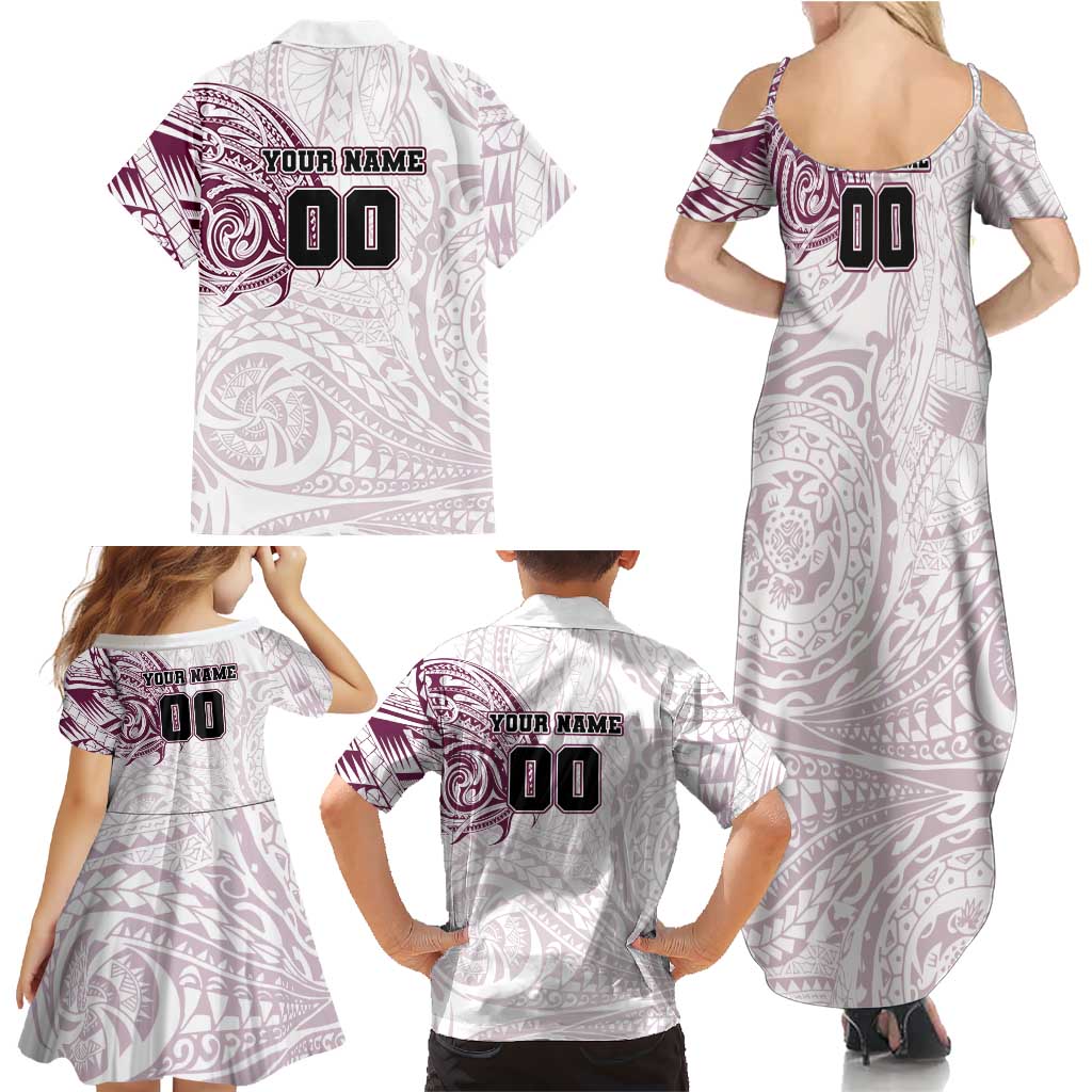 Personalized Manly Warringah Sea Eagles Family Matching Summer Maxi Dress and Hawaiian Shirt Polynesian Tribal Chest and Sleeve Tattoo