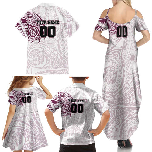 Personalized Manly Warringah Sea Eagles Family Matching Summer Maxi Dress and Hawaiian Shirt Polynesian Tribal Chest and Sleeve Tattoo