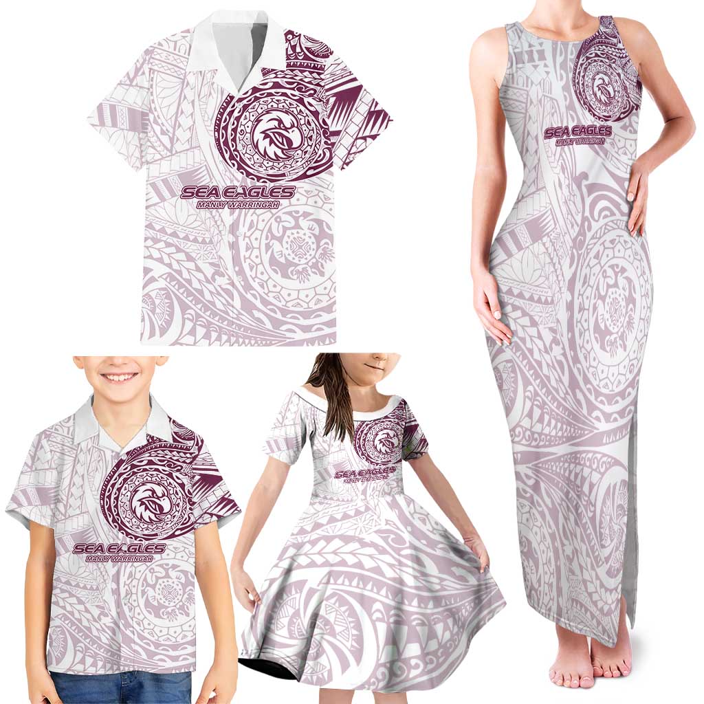 Personalized Manly Warringah Sea Eagles Family Matching Tank Maxi Dress and Hawaiian Shirt Polynesian Tribal Chest and Sleeve Tattoo