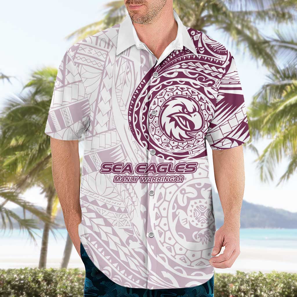 Personalized Manly Warringah Sea Eagles Hawaiian Shirt Polynesian Tribal Chest and Sleeve Tattoo