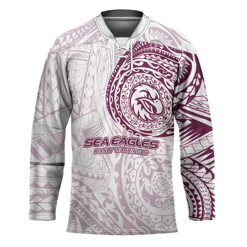 Personalized Manly Warringah Sea Eagles Hockey Jersey Polynesian Tribal Chest and Sleeve Tattoo