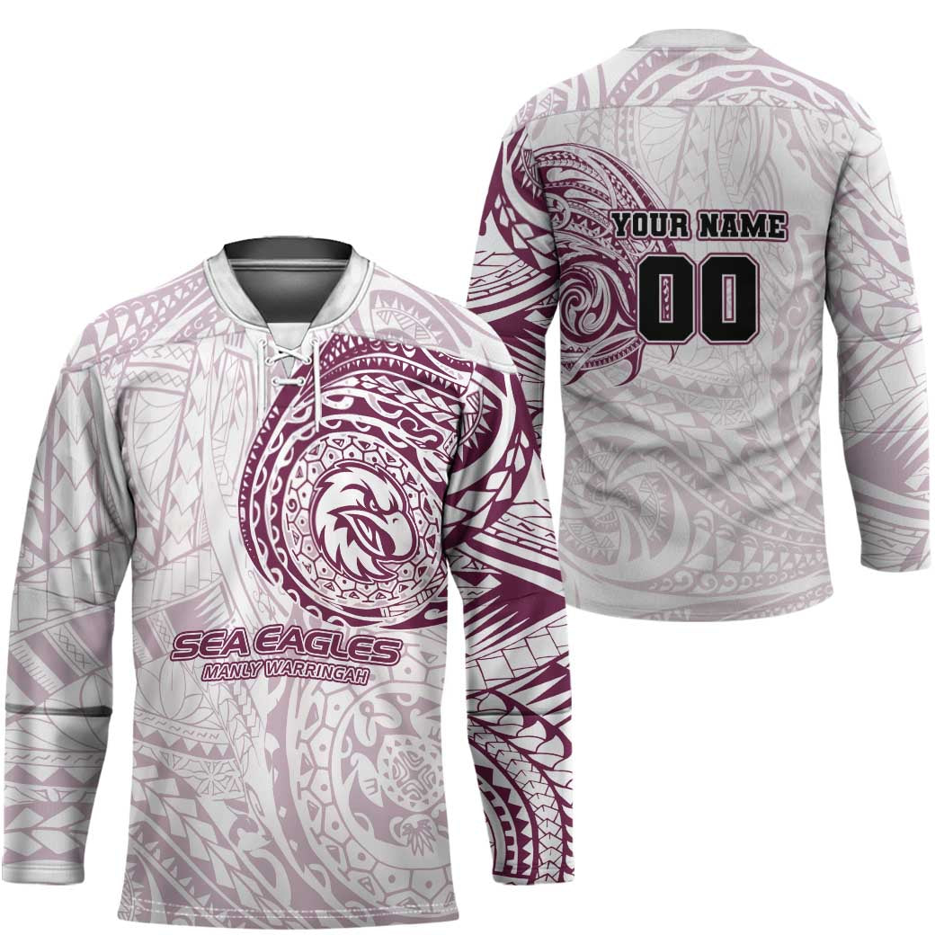 Personalized Manly Warringah Sea Eagles Hockey Jersey Polynesian Tribal Chest and Sleeve Tattoo
