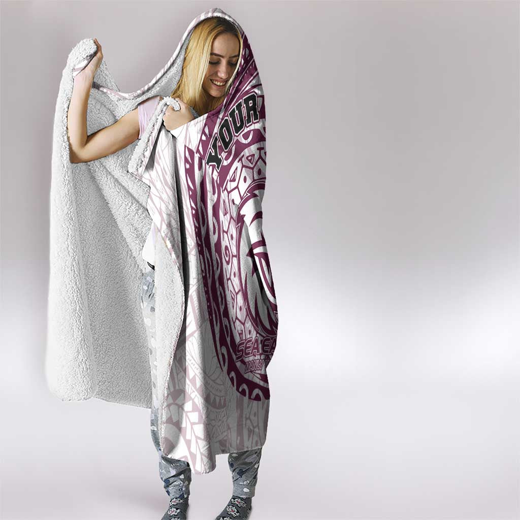 Personalized Manly Warringah Sea Eagles Hooded Blanket Polynesian Tribal Chest and Sleeve Tattoo