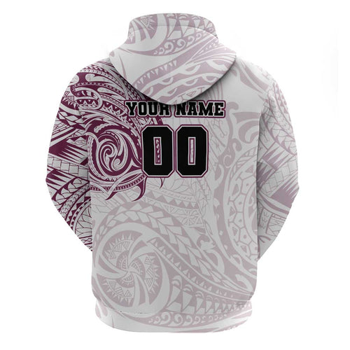 Personalized Manly Warringah Sea Eagles Hoodie Polynesian Tribal Chest and Sleeve Tattoo