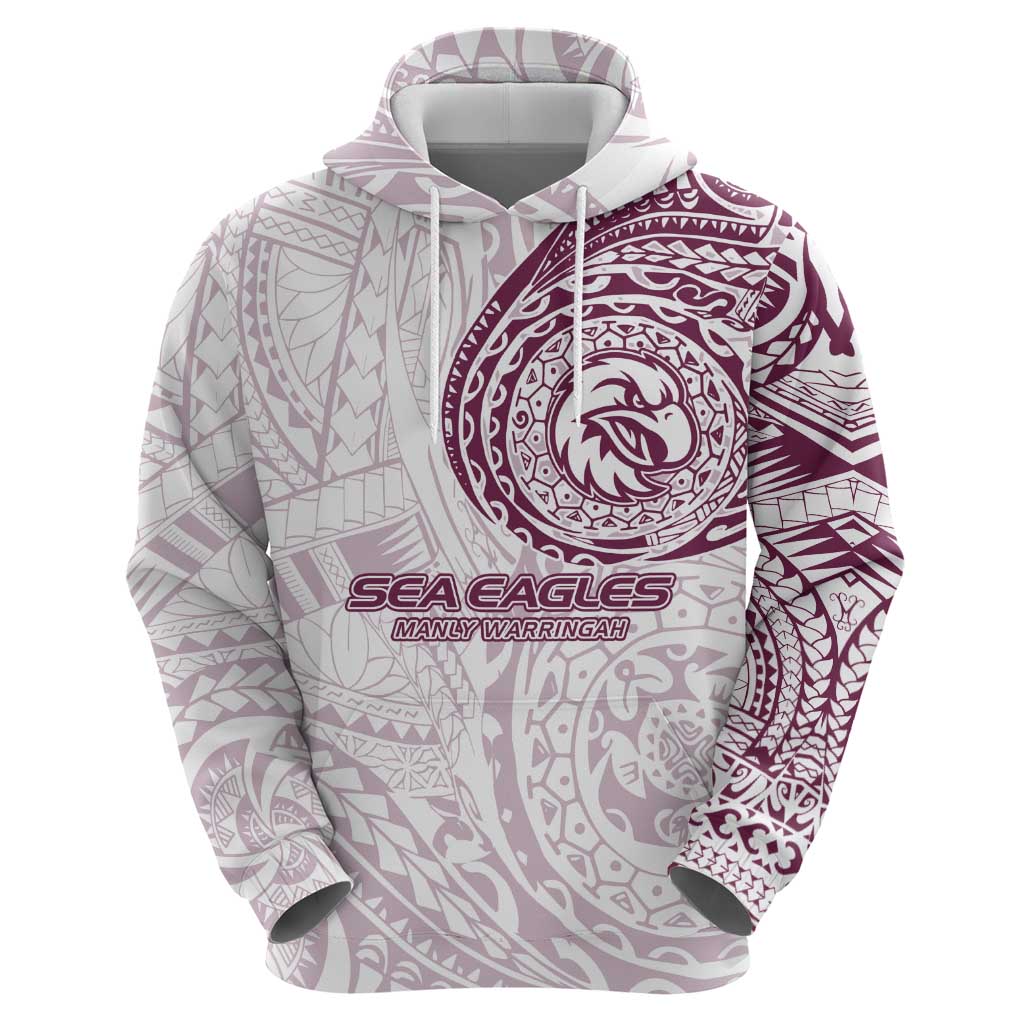 Personalized Manly Warringah Sea Eagles Hoodie Polynesian Tribal Chest and Sleeve Tattoo