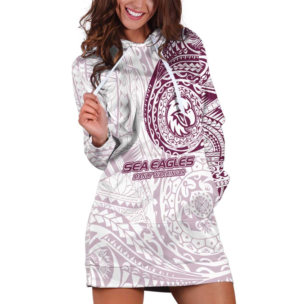 Personalized Manly Warringah Sea Eagles Hoodie Dress Polynesian Tribal Chest and Sleeve Tattoo