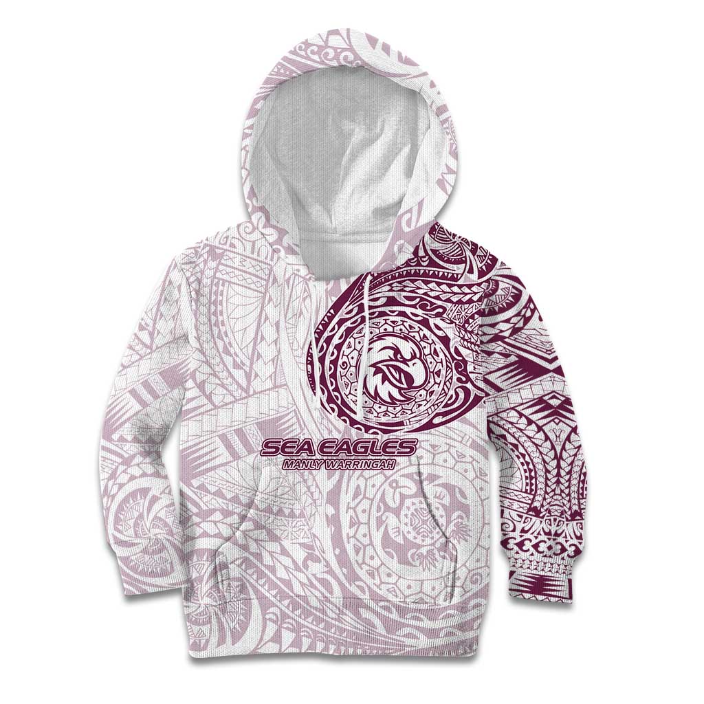 Personalized Manly Warringah Sea Eagles Kid Hoodie Polynesian Tribal Chest and Sleeve Tattoo