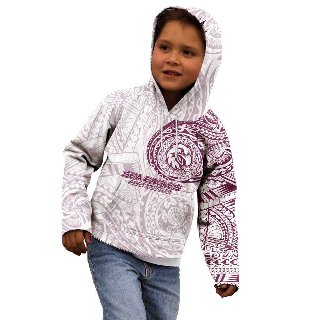 Personalized Manly Warringah Sea Eagles Kid Hoodie Polynesian Tribal Chest and Sleeve Tattoo