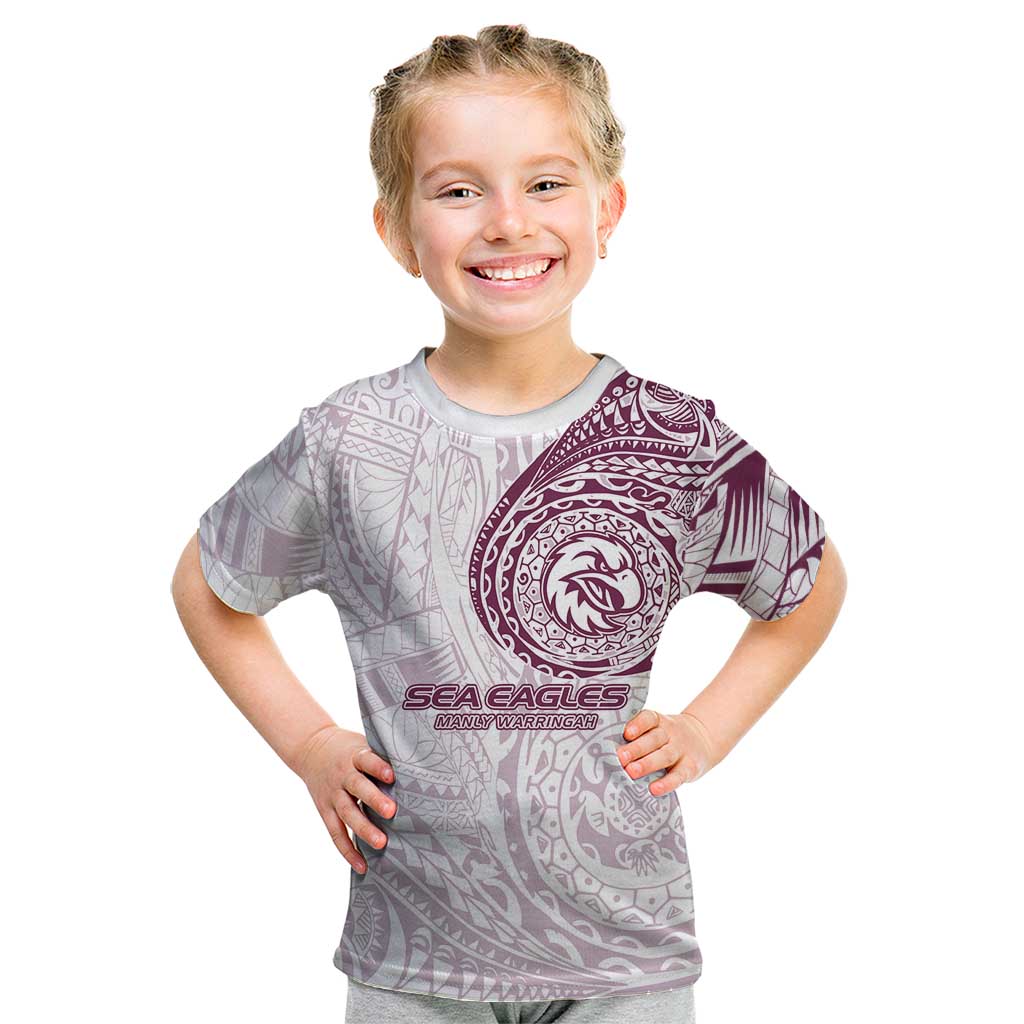 Personalized Manly Warringah Sea Eagles Kid T Shirt Polynesian Tribal Chest and Sleeve Tattoo