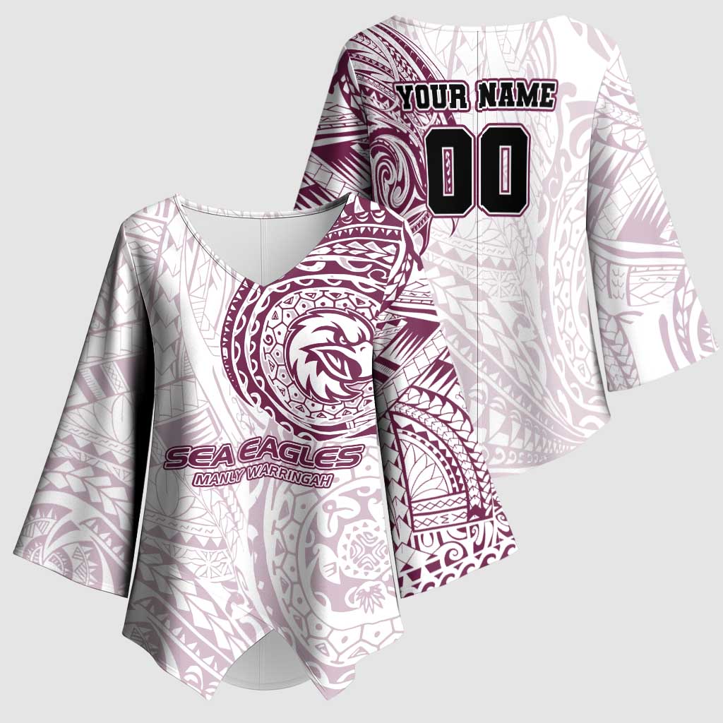 Personalized Manly Warringah Sea Eagles Kimono Sleeve Blouse Polynesian Tribal Chest and Sleeve Tattoo