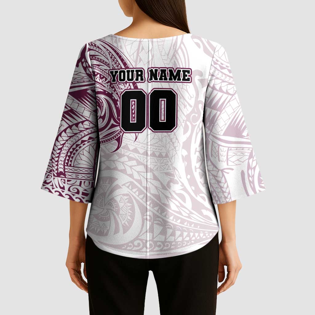 Personalized Manly Warringah Sea Eagles Kimono Sleeve Blouse Polynesian Tribal Chest and Sleeve Tattoo