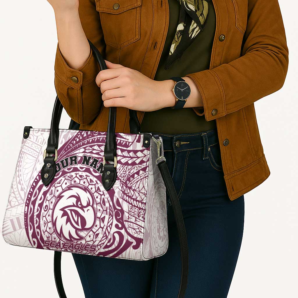 Personalized Manly Warringah Sea Eagles Leather Bag Polynesian Tribal Chest and Sleeve Tattoo