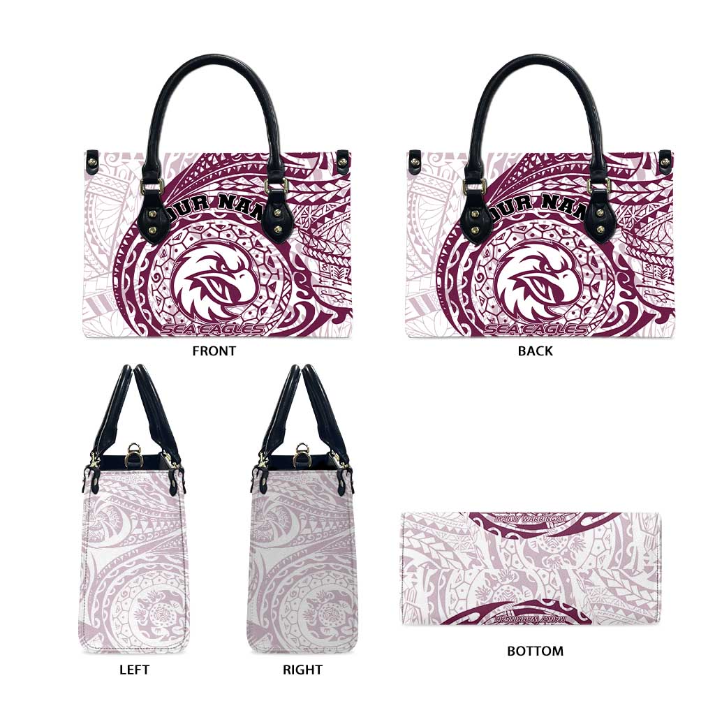Personalized Manly Warringah Sea Eagles Leather Bag Polynesian Tribal Chest and Sleeve Tattoo
