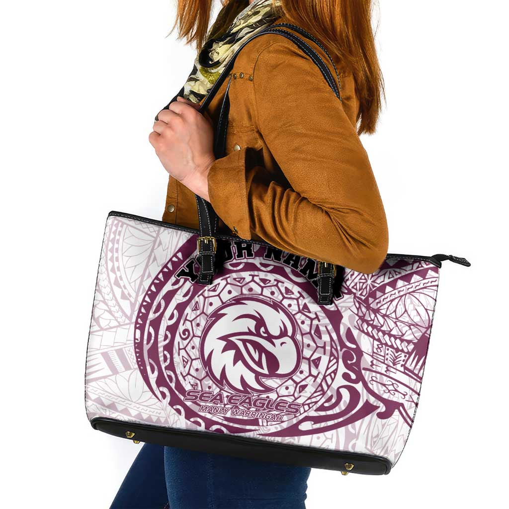 Personalized Manly Warringah Sea Eagles Leather Tote Bag Polynesian Tribal Chest and Sleeve Tattoo
