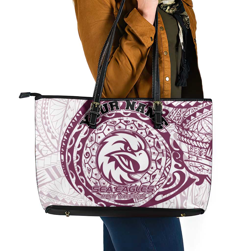 Personalized Manly Warringah Sea Eagles Leather Tote Bag Polynesian Tribal Chest and Sleeve Tattoo